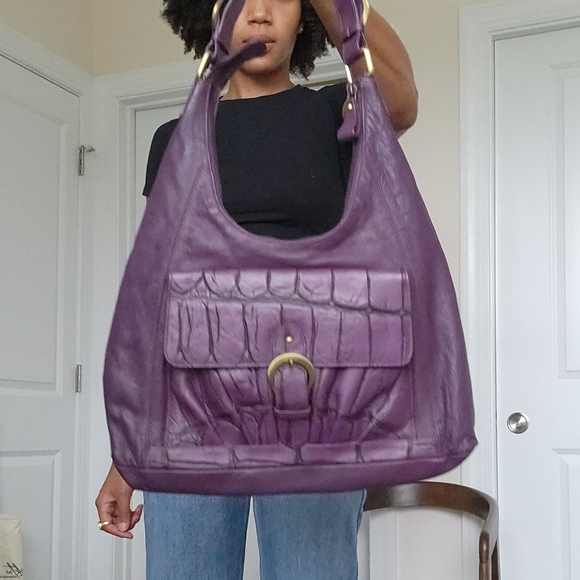 Michael Rome Purple Leather Hand Bag Purse Y2K - Picture 2 of 10
